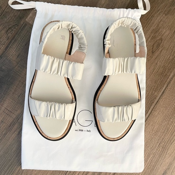 AGL White Nappa Leather Sandals With Elastic Bands Cream Two Straps EU 37 NEW - Picture 5 of 10